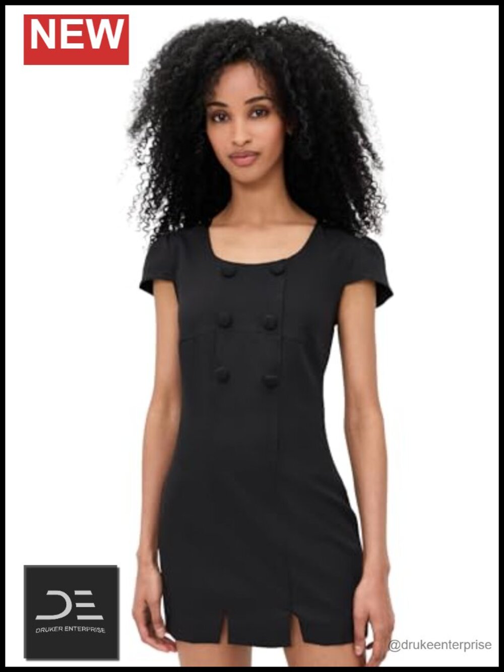 Mini dress with faux double-breasted placket, scoop neck